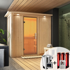 Sauna finlandese multifunzione Variado con stufa COMBO-BIO 3,6 kW e riscaldatori infrarossi Sauna finlandese multifunzione Variado-stufa ComboBio 3,6kW+infrarossi